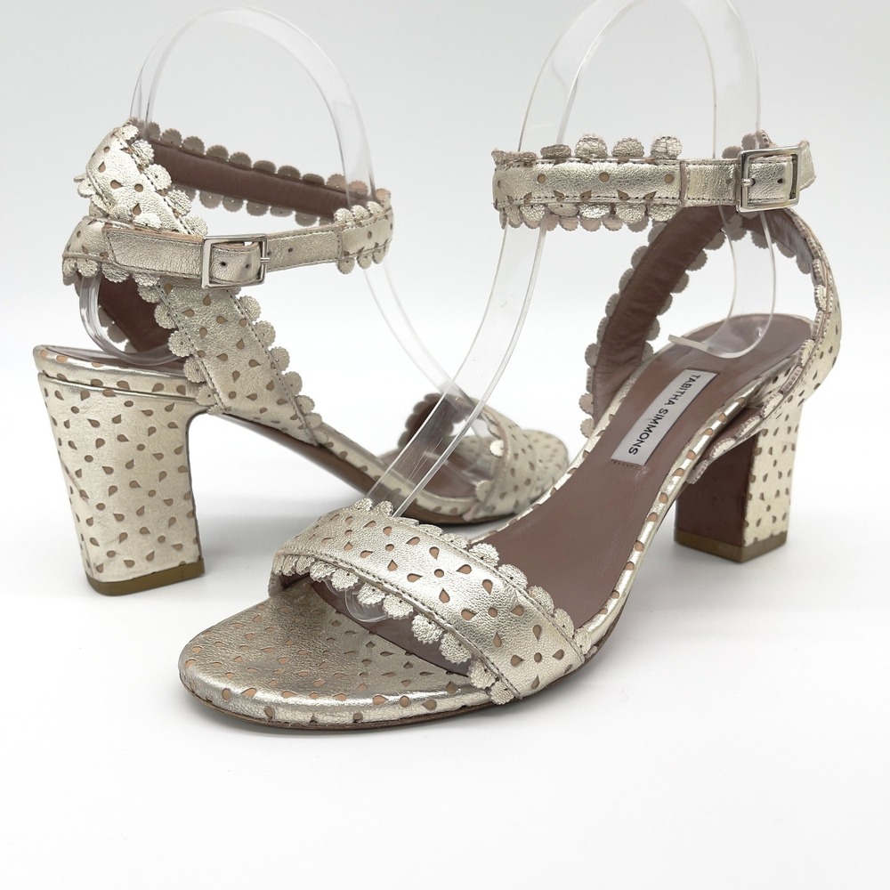 Tabitha Simmons‎ Leticia Block Heel Sandals 37.5 Minimal Bridal Evening Classic